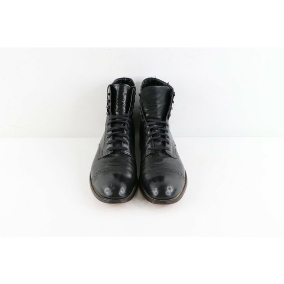 Vintage 80s Rockabilly Mens 10.5 D Distressed Leather Toe Cap Dress Boots Black main image 6